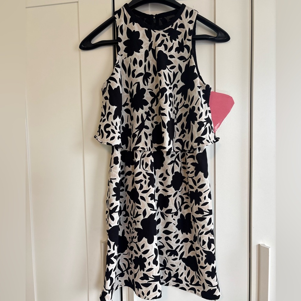 Loft Black and White Floral Peplum Midi Dress,